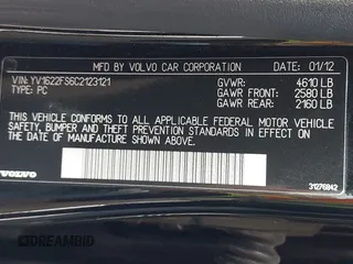 2012 Volvo S60 T5 with VIN YV1622FS6C2123121, listed as a IAAI auction lot 41912010 with 130,294 mi miles. Bid and sale history available at carsss.com. Image 9.