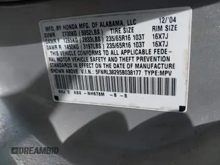 2005 Honda Odyssey LX with VIN 5FNRL38295B038177, listed as a IAAI auction lot 42618657 with 260,881 mi miles and . Bid and sale history available at DreamBid. Image 9.