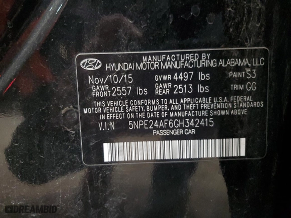 2016 Hyundai Sonata 2.4L SE with VIN 5NPE24AF6GH342415, listed as a Copart auction lot 42008505 with 63,652 mi miles and Salvage Title. Bid and sale history available at carsss.com. Image 13.