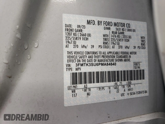 2023 Ford Mustang Mach-E Premium with VIN 3FMTK3SU6PMA84840, listed as a Copart auction lot 51263575 with 64,459 mi miles and Non Repairable. Bid and sale history available at DreamBid. Image 13.