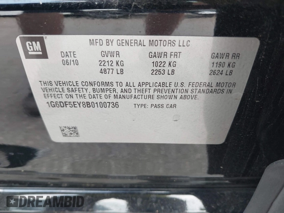 2011 Cadillac CTS Luxury with VIN 1G6DF5EY8B0100736, listed as a IAAI auction lot 42581059 with 107,237 mi miles and . Bid and sale history available at DreamBid. Image 9.
