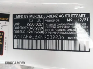 2022 Mercedes-Benz C 300 with VIN W1KAF4GBXNR039236, listed as a IAAI auction lot 41260787 with 20,658 mi miles and . Bid and sale history available at DreamBid. Image 12.
