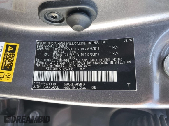 2017 Toyota Highlander LE z VIN 5TDZZRFH5HS234495, wystawiony jako Copart lot #54248375 z przebiegiem 77 604 mil mil oraz Szkoda całkowita • Salvage title. Historia ofert i sprzedaży dostępna na DreamBid. Obrazek 13.