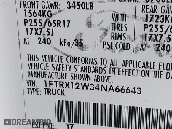 2004 Ford F-150 STX with VIN 1FTRX12W34NA66643, listed as a IAAI auction lot 41770432 with 149,212 mi miles and . Bid and sale history available at carsss.com. Image 9.