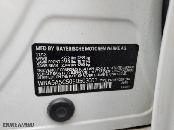 2014 BMW 5 Series 528i with VIN WBA5A5C50ED503001, listed as a Copart auction lot 42406495 with 179,220 mi miles and Salvage Title. Bid and sale history available at carsss.com. Image 12.