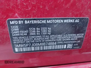 2021 BMW 3 Series 330e with VIN 3MW5P7J08M8B74884, listed as a IAAI auction lot 41587760 with 36,601 mi miles. Bid and sale history available at carsss.com. Image 9.