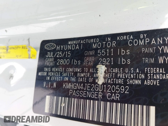 2016 Hyundai Genesis 3.8L z VIN KMHGN4JE2GU120592, wystawiony jako IAAI lot #42314558 z przebiegiem 106 533 mil mil oraz . Historia ofert i sprzedaży dostępna na DreamBid. Obrazek 9.