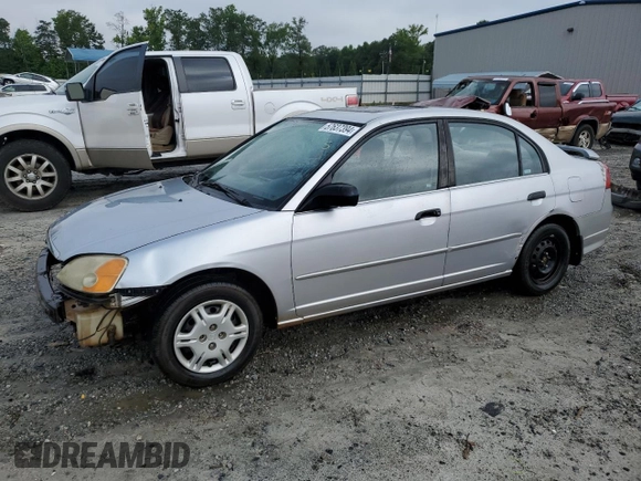 2001 Honda Civic LX with VIN 1HGES15551L074705, listed as a Copart auction lot 57637394 with 181,934 mi miles and Salvage Title. Bid and sale history available at carsss.com. Image 1.