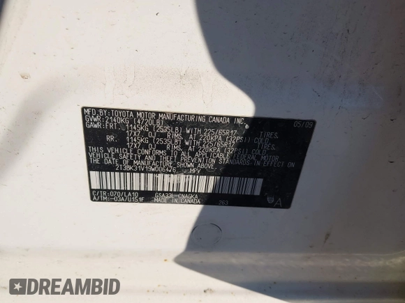 2009 Toyota RAV4 Limited with VIN 2T3BK31V19W006476, listed as a IAAI auction lot 41392319 with 154,091 mi miles and . Bid and sale history available at DreamBid. Image 9.