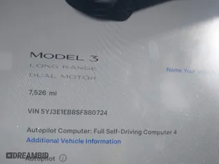 2025 Tesla Model 3 Long Range with VIN 5YJ3E1EB8SF880724, listed as a IAAI auction lot 41657377 with 7,526 mi miles. Bid and sale history available at carsss.com. Image 7.