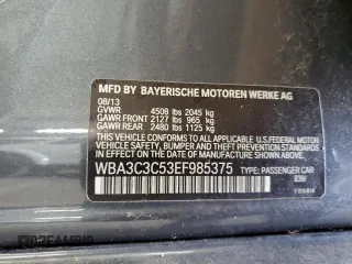 2014 BMW 3 Series 320i xDrive with VIN WBA3C3C53EF985375, listed as a Copart auction lot 62833435 with 75,726 mi miles and Salvage title. Bid and sale history available at DreamBid. Image 13.