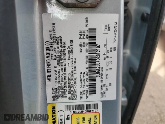 2013 Lincoln MKZ Hybrid z VIN 3LN6L2LU4DR812107, wystawiony jako Copart lot #53498315 z przebiegiem 82 901 mil mil oraz Szkoda całkowita • Salvage title. Historia ofert i sprzedaży dostępna na DreamBid. Obrazek 12.