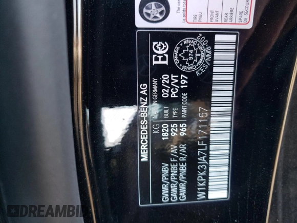 2020 Mercedes-Benz SLC 300 z VIN W1KPK3JA7LF171157, wystawiony jako Copart lot #83157894 z przebiegiem Nie podano mil oraz Szkody całkowita. Historia ofert i sprzedaży dostępna na DreamBid. Obrazek 12.