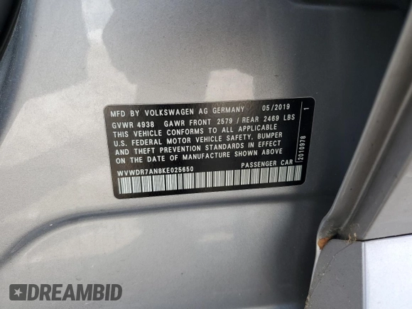 2019 Volkswagen Arteon z VIN WVWDR7AN8KE025650, wystawiony jako Copart lot #55305755 z przebiegiem 69 295 mil mil oraz Szkoda całkowita • Salvage title. Historia ofert i sprzedaży dostępna na DreamBid. Obrazek 12.