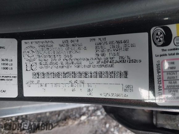 2019 Ford Fiesta SE with VIN 3FADP4EJ4KM125269, listed as a IAAI auction lot 41787211 with 97,699 mi miles. Bid and sale history available at carsss.com. Image 9.