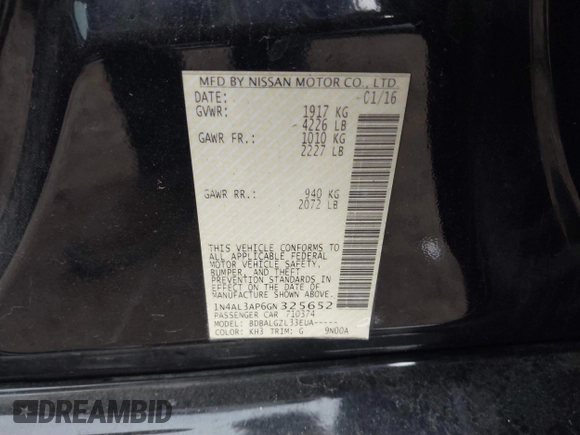 2016 Nissan Altima 2.5 S with VIN 1N4AL3AP6GN325652, listed as a IAAI auction lot 41661797 with 174,672 mi miles. Bid and sale history available at carsss.com. Image 9.