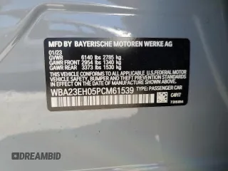2023 BMW 7 Series 740i with VIN WBA23EH05PCM61539, listed as a Copart auction lot 58013225 with 16,242 mi miles and Salvage title. Bid and sale history available at DreamBid. Image 12.