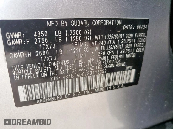 2025 Subaru Outback Premium with VIN 4S4BTADC7S3118392, listed as a Copart auction lot 61748045 with 7,605 mi miles and Salvage title. Bid and sale history available at DreamBid. Image 12.