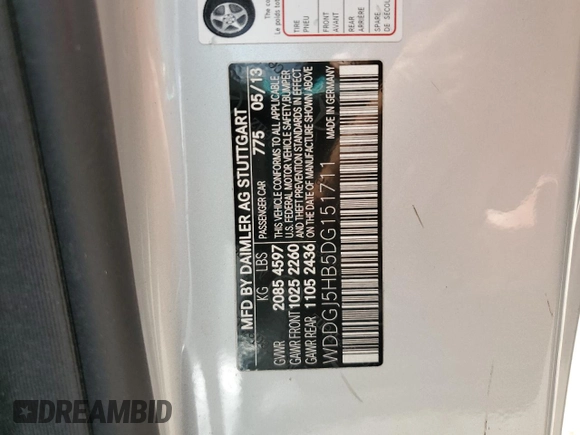 2013 Mercedes-Benz C 350 с VIN WDDGJ5HB5DG151711, выставлен на аукционе Copart как лот 56459235 с пробегом 67 714 миль миль и Списание • Salvage title. История ставок и продаж доступна на DreamBid. Изображение 12.