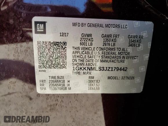 2018 GMC Acadia SLT с VIN 1GKKNMLS3JZ179442, выставлен на аукционе Copart как лот 55365025 с пробегом 29 599 миль миль и На запчасти • Non repairable. История ставок и продаж доступна на DreamBid. Изображение 13.