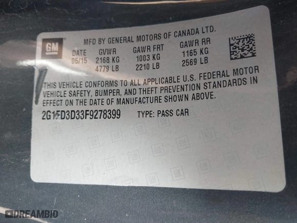 2015 Chevrolet Camaro LT with VIN 2G1FD3D33F9278399, listed as a IAAI auction lot 41530849 with 131,369 mi miles. Bid and sale history available at carsss.com. Image 9.