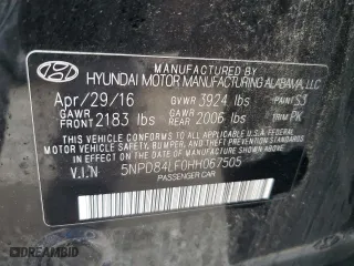 2017 Hyundai Elantra Limited with VIN 5NPD84LF0HH067505, listed as a Copart auction lot 47958715 with 67,824 mi miles and Salvage Title. Bid and sale history available at carsss.com. Image 12.
