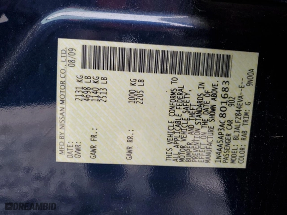 2010 Nissan Maxima 3.5 SV w/Sport Pkg with VIN 1N4AA5AP3AC801683, listed as a Copart auction lot 48783115 with 135,086 mi miles and Salvage Title. Bid and sale history available at carsss.com. Image 15.