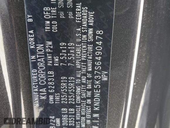2025 Kia Carnival SX with VIN KNDNE5K37S6490478, listed as a Copart auction lot 51389565 with 6,929 mi miles and Salvage Title. Bid and sale history available at DreamBid. Image 15.