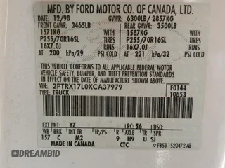 1999 Ford F-150 with VIN 2FTRX17L0XCA37979, listed as a Copart auction lot 58216695 with 256,055 mi miles and Clean title. Bid and sale history available at DreamBid. Image 12.