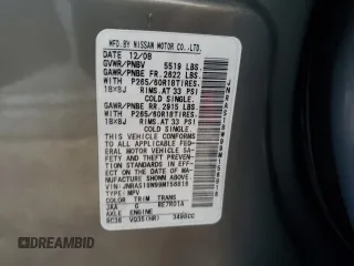 2009 Infiniti FX with VIN JNRAS18W99M156816, listed as a Copart auction lot 57883055 with 165,808 mi miles and Salvage title. Bid and sale history available at DreamBid. Image 13.
