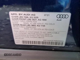 2022 Audi e-tron Premium with VIN WA1AAAGE7NB005033, listed as a Copart auction lot 83364684 with 62,878 mi miles and Salvage Title. Bid and sale history available at DreamBid. Image 13.