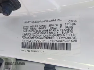 2020 Acura TLX with VIN 19UUB1F37LA013167, listed as a IAAI auction lot 41353081 with 60,061 mi miles. Bid and sale history available at carsss.com. Image 9.