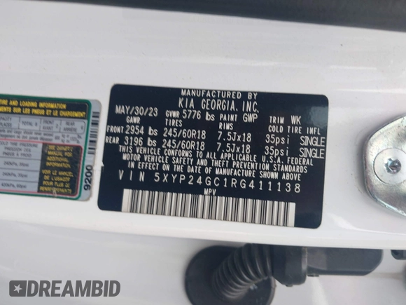 2024 Kia Telluride LX z VIN 5XYP24GC1RG411138, wystawiony jako IAAI lot #42144580 z przebiegiem Nie podano mil oraz . Historia ofert i sprzedaży dostępna na DreamBid. Obrazek 9.