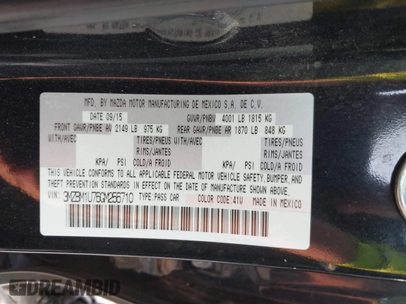 2016 Mazda 3 i Sport with VIN 3MZBM1U76GM256710, listed as a IAAI auction lot 40313647 with Not Provided miles and . Bid and sale history available at DreamBid. Image 9.