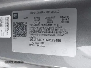2022 Chevrolet Camaro 1LT z VIN 1G1FB1RX6N0123456, wystawiony jako IAAI lot #42066753 z przebiegiem Nie podano mil oraz . Historia ofert i sprzedaży dostępna na DreamBid. Obrazek 9.