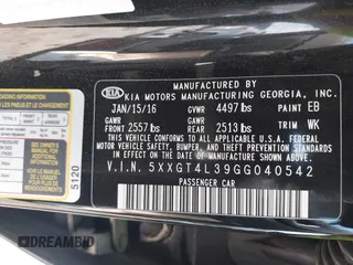 2016 Kia Optima LX z VIN 5XXGT4L39GG040542, wystawiony jako IAAI lot #42054804 z przebiegiem 112 018 mil mil oraz . Historia ofert i sprzedaży dostępna na DreamBid. Obrazek 9.