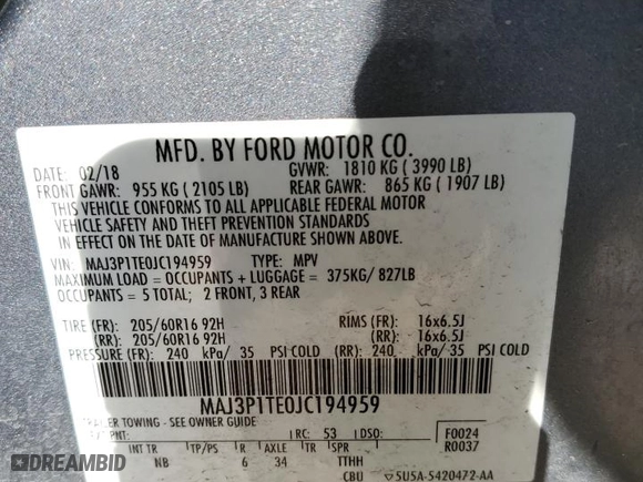 2018 Ford EcoSport SE with VIN MAJ3P1TE0JC194959, listed as a Copart auction lot 42116404 with 0 mi miles and Salvage Title. Bid and sale history available at carsss.com. Image 13.