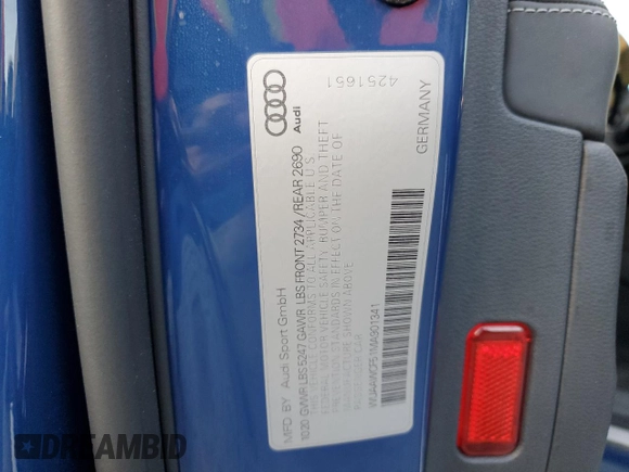 2021 Audi RS 5 Sportback z VIN WUAAWCF51MA901341, wystawiony jako Copart lot #76619034 z przebiegiem Nie podano mil oraz Szkoda całkowita • Salvage title. Historia ofert i sprzedaży dostępna na DreamBid. Obrazek 13.