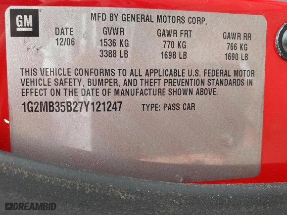 2007 Pontiac Solstice with VIN 1G2MB35B27Y121247, listed as a Copart auction lot 50101415 with 62633 miles and Salvage Title. Bid and sale history available at carsss.com. Image 10.