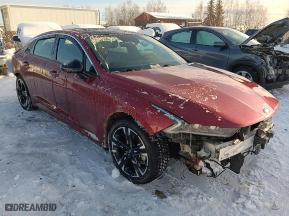2021 Kia K5 GT-Line with VIN 5XXG64J25MG070635, listed as a Copart auction lot 45729275 with 49,667 mi miles and Salvage Title. Bid and sale history available at carsss.com. Image 4.