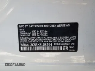 2019 BMW 4 Series 430i xDrive with VIN WBA4J3C55KBL08194, listed as a Copart auction lot 88643655 with 55,785 mi miles and Salvage title. Bid and sale history available at DreamBid. Image 12.
