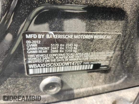 2013 BMW 5 Series 528i xDrive с VIN WBAXH5C5XDDW14707, выставлен на аукционе Copart как лот 63629085 с пробегом 148 795 миль миль и Чистый • Clean title. История ставок и продаж доступна на DreamBid. Изображение 12.