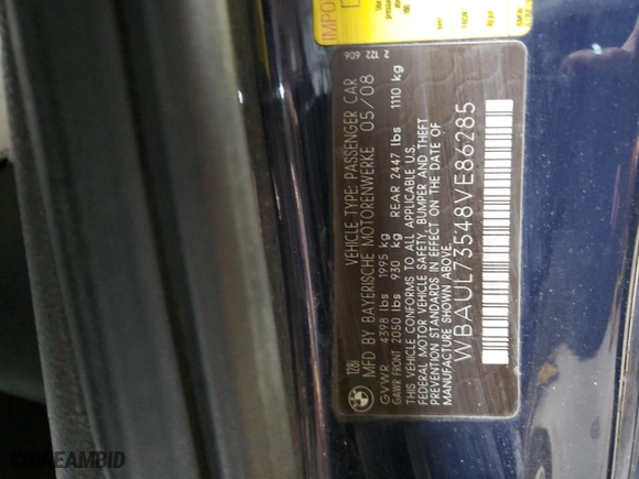 2008 BMW 1 Series 128i with VIN WBAUL73548VE86285, listed as a Copart auction lot 42819255 with 0 mi miles and Salvage Title. Bid and sale history available at carsss.com. Image 12.