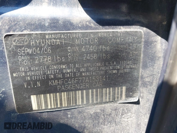 2007 Hyundai Azera SE z VIN KMHFC46F77A153141, wystawiony jako IAAI lot #41731777 z przebiegiem Nie podano mil oraz . Historia ofert i sprzedaży dostępna na DreamBid. Obrazek 9.