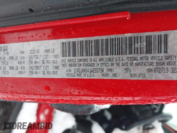 2018 Jeep Wrangler Sport S with VIN 1C4GJXAG4JW255734, listed as a IAAI auction lot 41510139 with Not Provided miles and . Bid and sale history available at DreamBid. Image 9.