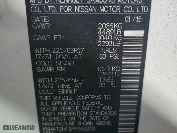 2015 Nissan Rogue S with VIN KNMAT2MT2FP533253, listed as a Copart auction lot 49447125 with 80,680 mi miles and Salvage Title. Bid and sale history available at carsss.com. Image 13.