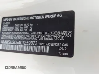 2012 MINI Hardtop with VIN WMWSU3C54CT259872, listed as a IAAI auction lot 41698147 with 98,181 mi miles and . Bid and sale history available at DreamBid. Image 9.