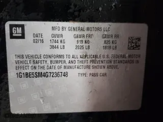 2016 Chevrolet Cruze LT with VIN 1G1BE5SM4G7236748, listed as a Copart auction lot 51441825 with 186,442 mi miles and Clean Title. Bid and sale history available at carsss.com. Image 12.