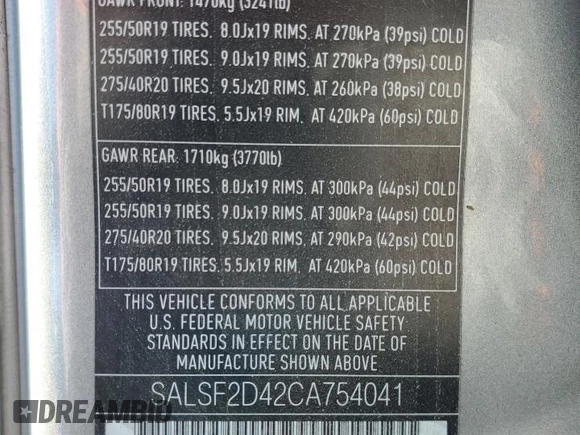 2012 Land Rover Range Rover Sport HSE с VIN SALSF2D42CA754041, выставлен на аукционе Copart как лот 63872025 с пробегом 88 858 миль миль и Списание • Salvage title. История ставок и продаж доступна на DreamBid. Изображение 14.