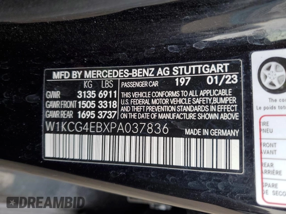 2023 Mercedes-Benz EQS with VIN W1KCG4EBXPA037836, listed as a Copart auction lot 46124715 with 31,904 mi miles and Salvage Title. Bid and sale history available at carsss.com. Image 13.